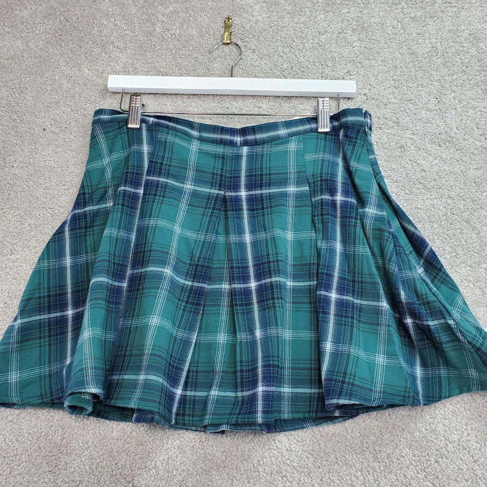 SO Juniors Plaid Pleated Mini Skirt High Rise Green Blue White Plaid Size 11